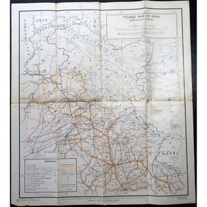 India Tourist Road Map Of Northern Region 1964